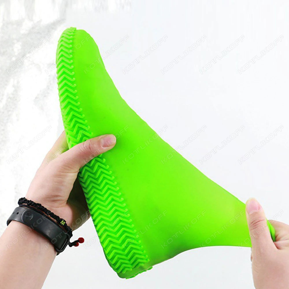 Couvre-chaussures imperméables en Silicone, 2 pièces, pour journée de pluie, antidérapants, réutilisables, en caoutchouc, pour bottes de pluie, pour usage extérieur