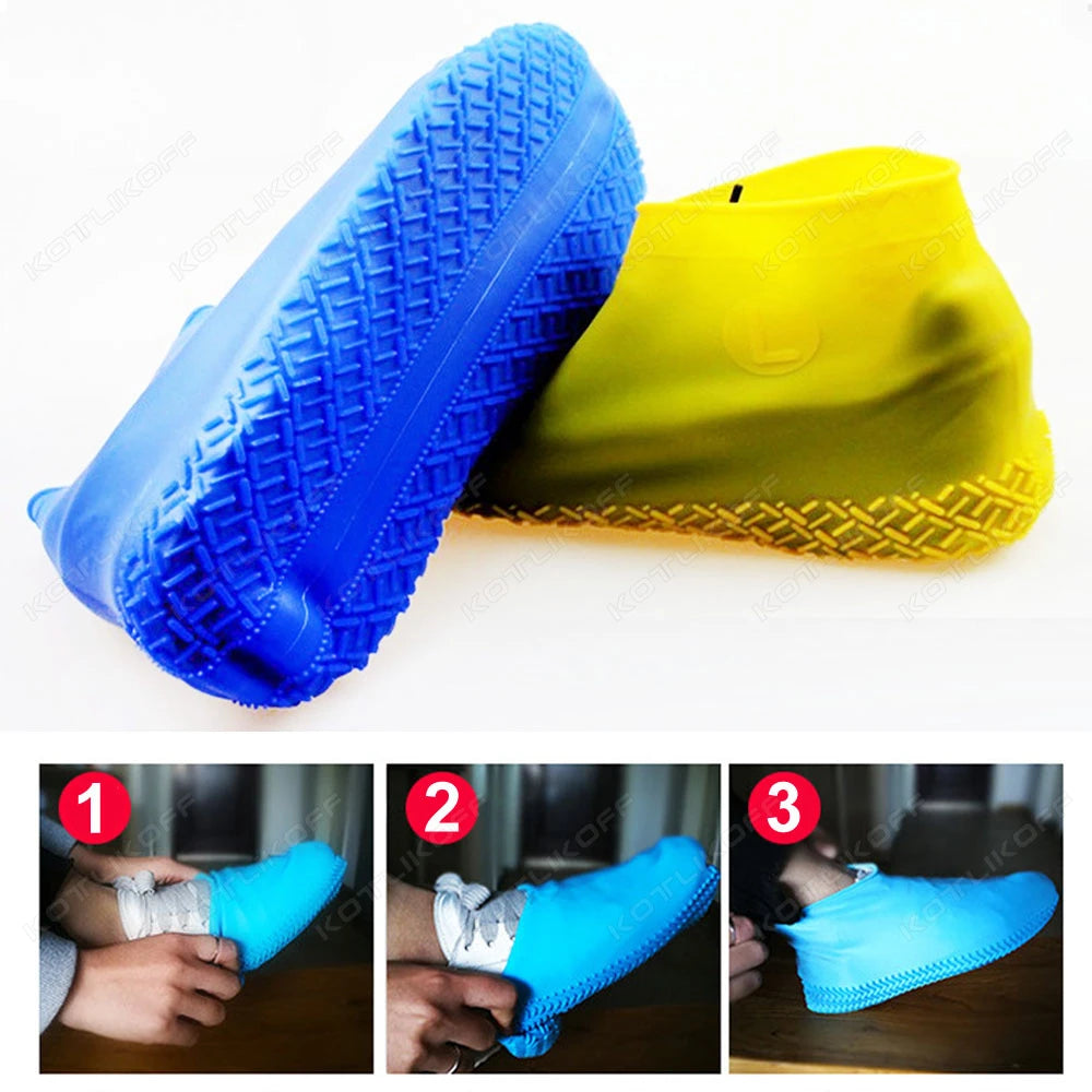 Couvre-chaussures imperméables en Silicone, 2 pièces, pour journée de pluie, antidérapants, réutilisables, en caoutchouc, pour bottes de pluie, pour usage extérieur