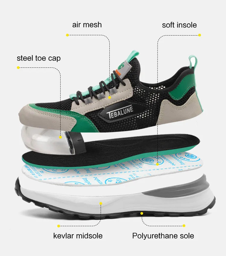 Chaussures de sécurité respirantes pour hommes, baskets de travail, couvre-embouts en acier, bottes de sécurité pour travailleurs, créateur de marque, loisirs, été