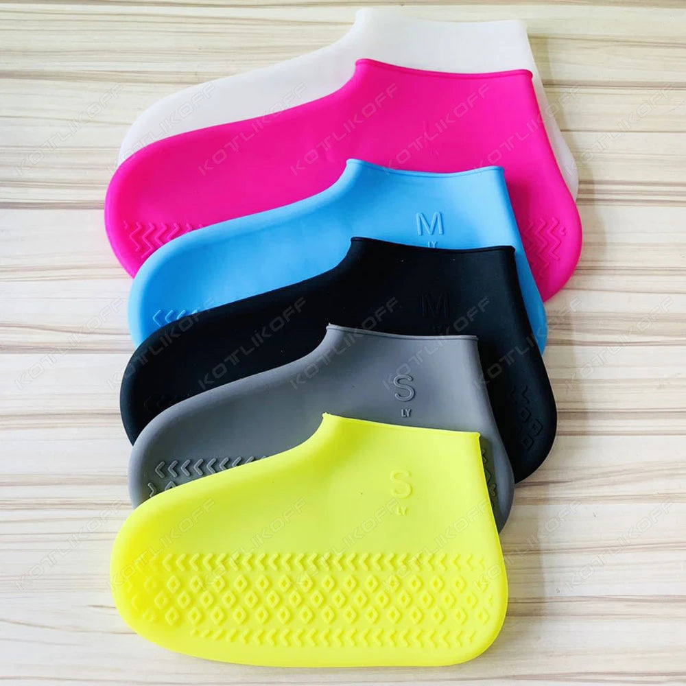 Couvre-chaussures imperméables en Silicone, 2 pièces, pour journée de pluie, antidérapants, réutilisables, en caoutchouc, pour bottes de pluie, pour usage extérieur