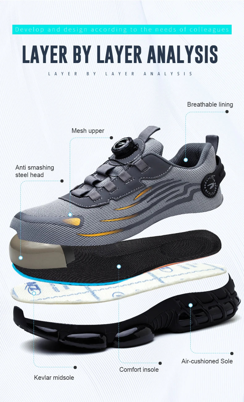 Chaussures de sécurité de travail Anti-écrasement et Anti-perforation pour hommes, baskets de travail à bout en acier, chaussures indestructibles, chaussures de protection industrielles lourdes